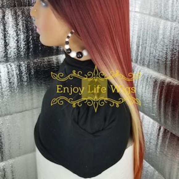 Fire starter Celebrity orange burgundy black wig